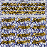 Custom White Black Royal-Gold 3D Pattern Design Rave Party Monogram Geometric Shape Authentic Baseball Jersey