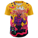 Custom Gold Red-White 3D Pattern Design Rave Party Trippy Disco Authentic Baseball Jersey