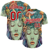 Custom Green Red-White 3D Pattern Design Rave Party Trippy Magic Mushroom Authentic Baseball Jersey