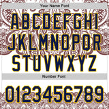 Custom White Navy Red-Yellow 3D Pattern Design Burner Costumes Paisley Bandana Authentic Baseball Jersey