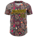 Custom Steel Gray Black-Yellow 3D Pattern Design Burner Costumes Paisley Bandana Authentic Baseball Jersey