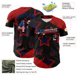 Custom Red USA Flag Black-Royal 3D America-Inspired Authentic Baseball Jersey