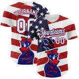 Custom White Royal-Fire Red 3D Retro American Flag Salute Authentic Baseball Jersey