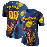 Custom Blue Yellow-Brown 3D Pickleball Balls American Flag Meteor Performance T-Shirt