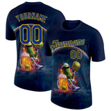 Custom Navy Royal-Yellow 3D Funny Pickleball Paddles Balls Beer Performance T-Shirt