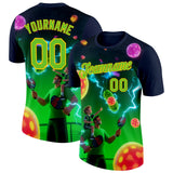 Custom Blue Aurora Green-Yellow 3D Charged Happy Family Pickleball Paddles Balls Performance T-Shirt