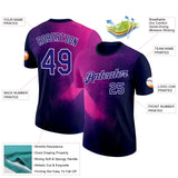 Custom Navy Dark Purple Pink-White 3D Pattern Design Gradient Neon Sport Wear Performance T-Shirt