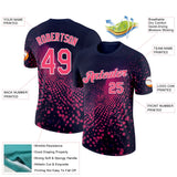 Custom Navy Neon Pink-White 3D Pattern Design Gradient Neon Sport Wear Performance T-Shirt