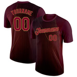 Custom Red Maroon-Old Gold 3D Pattern Design Gradient Stripe Sport Wear Performance T-Shirt