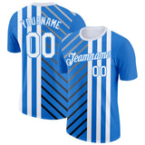 Custom Blue White Powder Blue Gray-Black 3D Pattern Design Argentina Stripe Sport Wear Performance T-Shirt