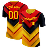Custom Red Yellow-Black 3D Pattern Design Arrow Shape Sport Wear Performance T-Shirt