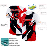 Custom White Red-Black 3D Pattern Design Geometric Shape Sport Wear Performance T-Shirt