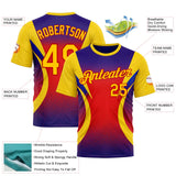 Custom Yellow Purple-Red 3D Pattern Design Gradient Sport Wear Performance T-Shirt