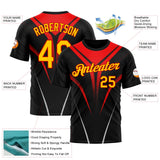 Custom Black Yellow-Red 3D Pattern Design Gradient Line Sport Wear Performance T-Shirt