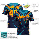 Custom Blue Yellow-Orange 3D Pattern Design Line Sport Wear Performance T-Shirt