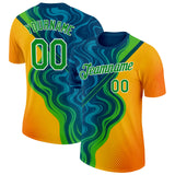 Custom Blue Grass Green Yellow-White 3D Pattern Design Brazil Marbel Sport Wear Performance T-Shirt
