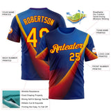 Custom Blue Yellow-Red 3D Pattern Design Romania Colombia Sport Wear Performance T-Shirt