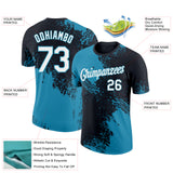 Custom Black White-Panther Blue 3D Pattern Design Abstract Brush Stroke Performance T-Shirt