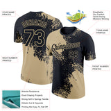 Custom Black Vegas Gold 3D Pattern Design Abstract Brush Stroke Performance T-Shirt