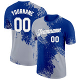 Custom Royal White-Gray 3D Pattern Design Abstract Brush Stroke Performance T-Shirt