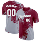Custom Crimson White-Gray 3D Pattern Design Abstract Brush Stroke Performance T-Shirt