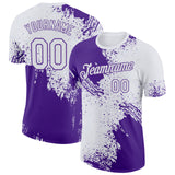 Custom White Purple 3D Pattern Design Abstract Brush Stroke Performance T-Shirt