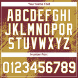 Custom Burgundy White-Old Gold 3D Pattern Design Abstract Brush Stroke Performance T-Shirt