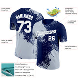 Custom Navy White-Silver 3D Pattern Design Abstract Brush Stroke Performance T-Shirt