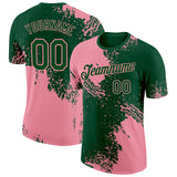 Custom Green Medium Pink 3D Pattern Design Abstract Brush Stroke Performance T-Shirt