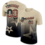 Custom Cream Vintage USA Flag-Black 3D Pattern Design Gradient Style Twinkle Star Performance T-Shirt