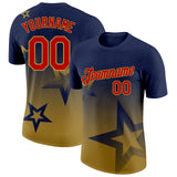 Custom Navy Red-Old Gold 3D Pattern Design Gradient Style Twinkle Star Performance T-Shirt