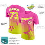 Custom Pink Neon Yellow-White 3D Pattern Design Gradient Style Twinkle Star Performance T-Shirt