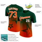 Custom Green Orange-White 3D Pattern Design Gradient Style Twinkle Star Performance T-Shirt