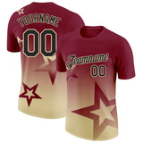 Custom Crimson Black-Cream 3D Pattern Design Gradient Style Twinkle Star Performance T-Shirt