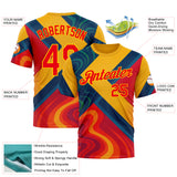 Custom Yellow Fire Red-Blue 3D Pattern Design Spain Marble Sport Wear Performance T-Shirt