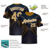 Custom Navy Old Gold-White 3D Pattern Design Geometric Shape Sport Wear Performance T-Shirt