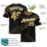 Custom Black Old Gold-White 3D Pattern Design Geometric Shape Sport Wear Performance T-Shirt