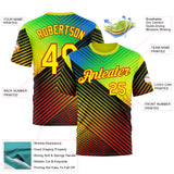 Custom Black Light Yellow Blue-Red 3D Pattern Design Neon Stripe Sport Wear Performance T-Shirt