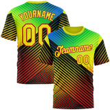 Custom Black Light Yellow Blue-Red 3D Pattern Design Neon Stripe Sport Wear Performance T-Shirt