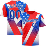 Custom Red Thunder Blue-White 3D Pattern Design USA Inspired America Sport Wear Performance T-Shirt