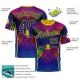 Custom Dark Purple Light Yellow-Red 3D Pattern Design Neon Chromatic Sport Wear Performance T-Shirt
