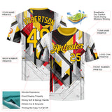 Custom White Yellow Red Black-Gray 3D Pattern Design Germany Geometric Shape Sport Wear Performance T-Shirt