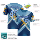 Custom Blue Light Blue-Navy 3D Pattern Design Geometric Shape Sport Wear Performance T-Shirt