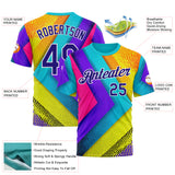 Custom Blue Dark Purple Yellow-Pink 3D Pattern Design Chromatic Geometric Shape Sport Wear Performance T-Shirt