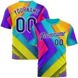 Custom Blue Dark Purple Yellow-Pink 3D Pattern Design Chromatic Geometric Shape Sport Wear Performance T-Shirt