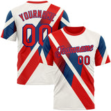 Custom Cream Fire Red-Royal 3D Pattern Design Canada America Sport Wear Performance T-Shirt