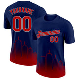 Custom Navy Red-Gray 3D Boston City Edition Fade Fashion Performance T-Shirt