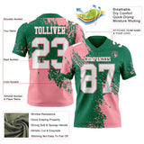 Custom Kelly Green White-Medium Pink 3D Pattern Abstract Brush Stroke Authentic Football Jersey