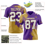 Custom Purple White-Old Gold 3D Pattern Abstract Brush Stroke Authentic Football Jersey
