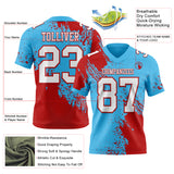 Custom Sky Blue White-Red 3D Pattern Abstract Brush Stroke Authentic Football Jersey